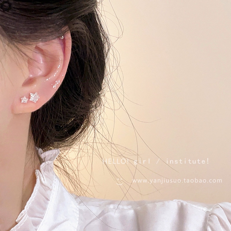Bông Tai Mạ Bạc 925 Hình Ngôi Sao Năm Cánh Đính Đá Zircon Phong Cách Hàn Quốc