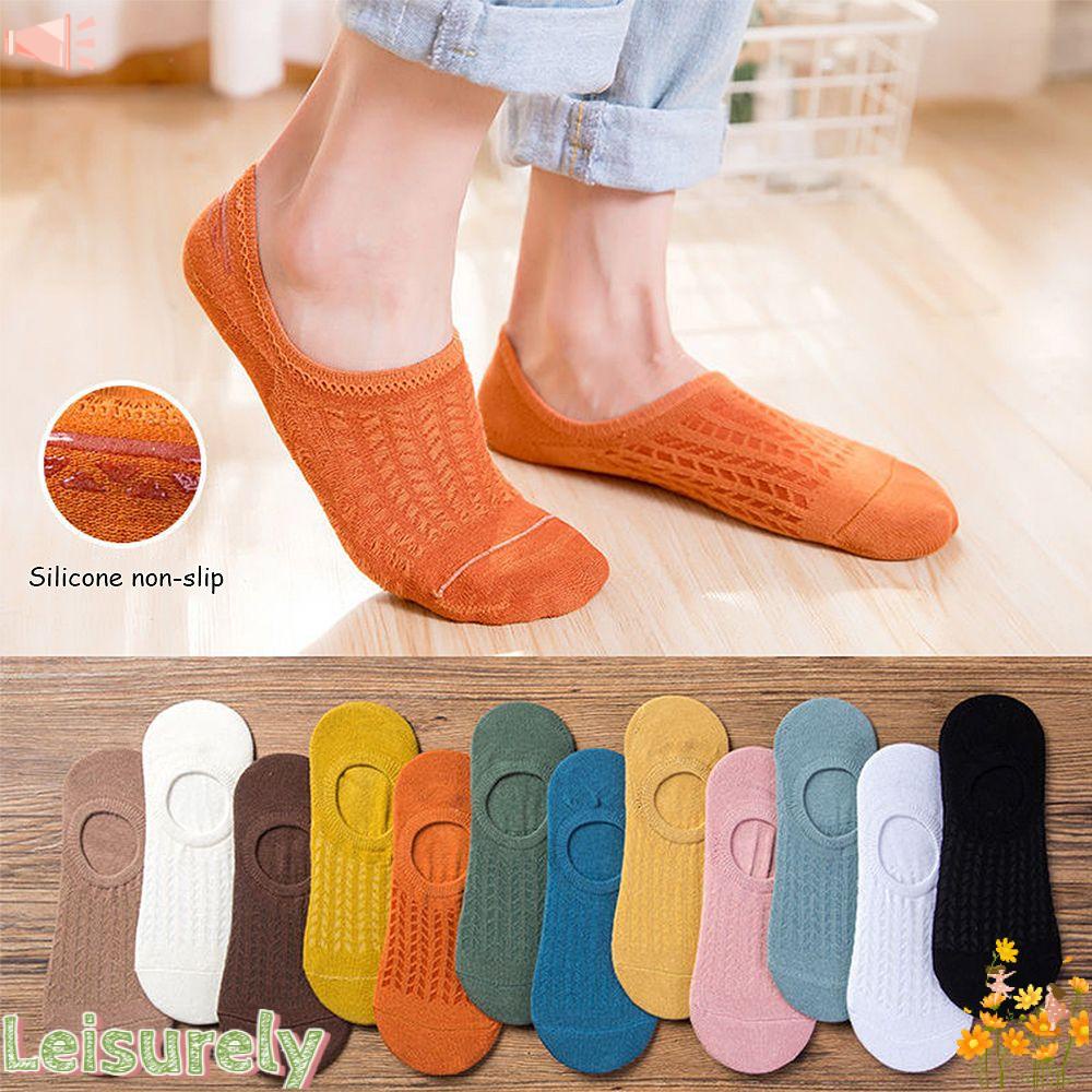 Bộ 10 Đôi Vớ Lưới Silicone Cổ Thuyền Chống Trượt Màu Trơn