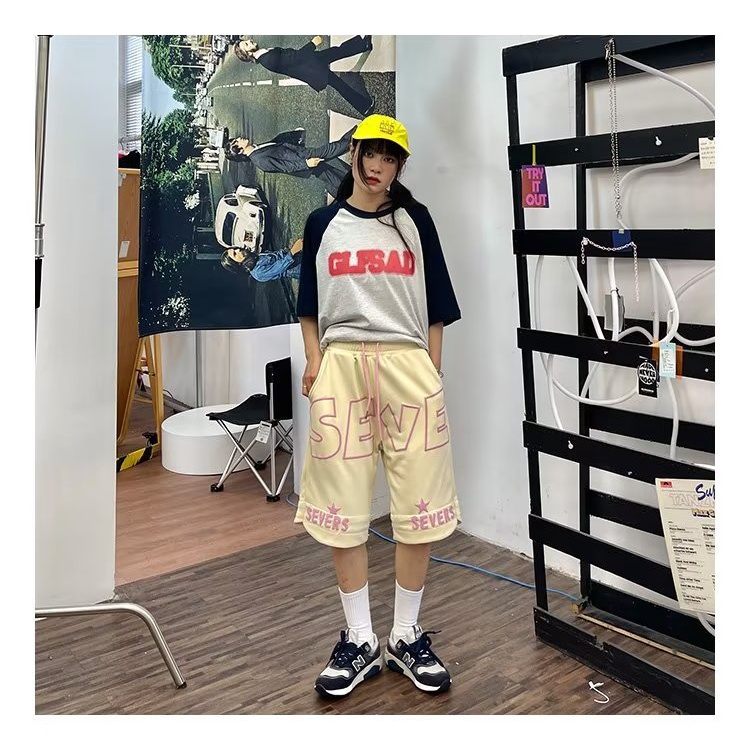 Quần Short Dáng Rộng In Chữ Phong Cách Retro Mỹ Thời Trang Mùa Hè 2023 Mới Cho Nam