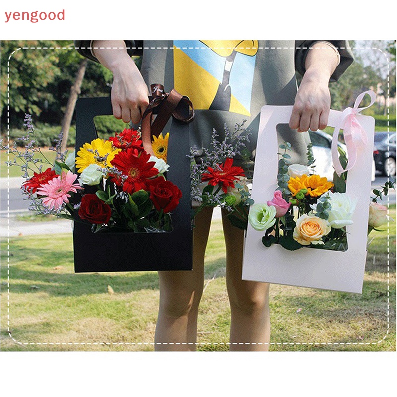 (YGD) Hộp carton Kraft Hai Mặt Đựng Bó Hoa Cầm Tay Sáng Tạo Chống Nước Có Tay Cầm Làm Quà Tặng Lễ Tình Nhân