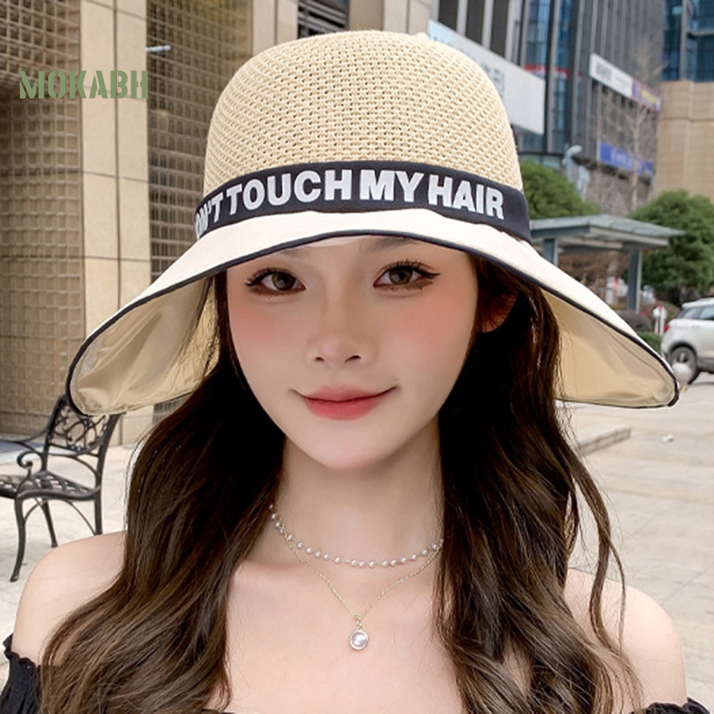 Nón Tai Bèo Rộng Vành Màu Trơn Họa Tiết Chữ Thời Trang Mùa Hè Cho Nữ