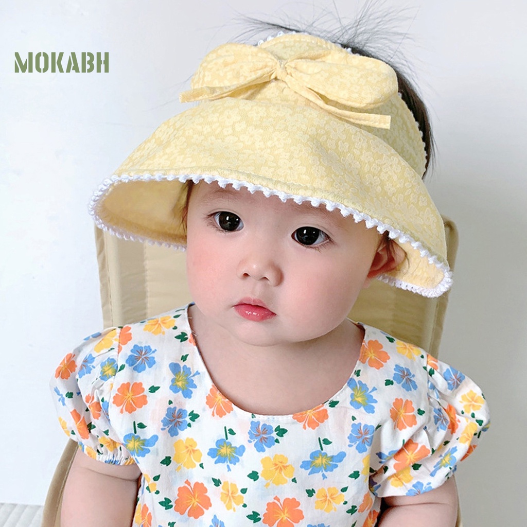 Mũ Vành Tròn Chống Nắng Đính Nơ Dài Vành Dễ Điều Chỉnh Bảo Vệ Khuôn Mặt Cho Bé Gái