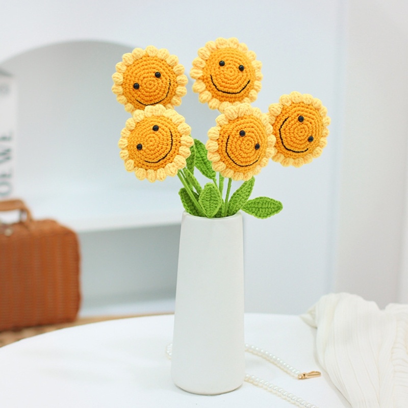 Hoa Hướng Dương Nhân Tạo Đan Tay Thủ Công Có Thân Cắm Trang Trí Tiệc Cưới Valenti