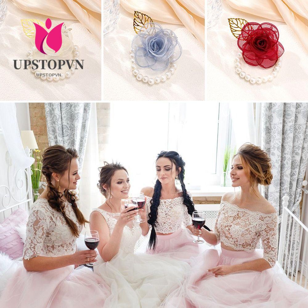 Set 2 Băng Đeo Cổ Tay Họa Tiết Hoa Thời Trang Cho Cô DâuVòng Tay Hoa Vải Cho Cô Dâu