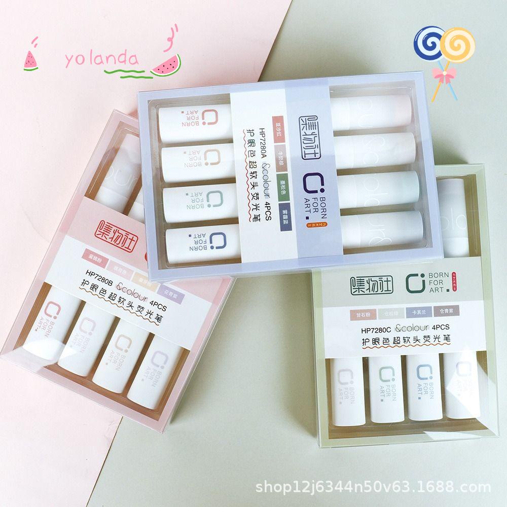 Bộ 4 Bút Bắt Sáng Đầu Mềm Màu Kẹo Ngọt Thiết Kế Sáng Tạo