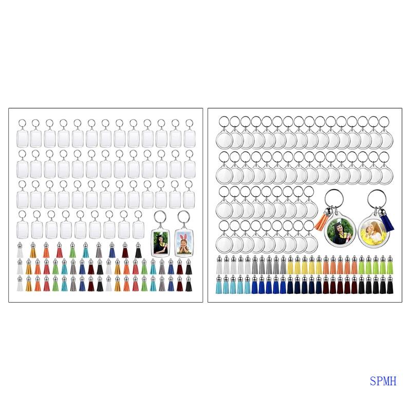 Set 50 Móc Khóa Acrylic Màu Trơn Đính Núm Tua Xinh Xắn