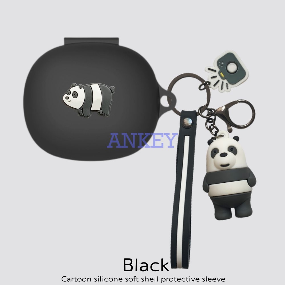 For Anker Soundcore R50i P20i P3 Note 3 3S Earphone Silicone Case Black Panda Earbuds Soft Protective Headphone Cover Headset Skin with Pendant