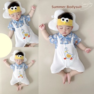 Bộ Áo Liền Quần Tay Ngắn Bằng Cotton In Họa Tiết Vịt Hoạt Hình Phong Cách Hàn Quốc Thời Trang Mùa Hè Cho Bé Trai Và Gái 0
