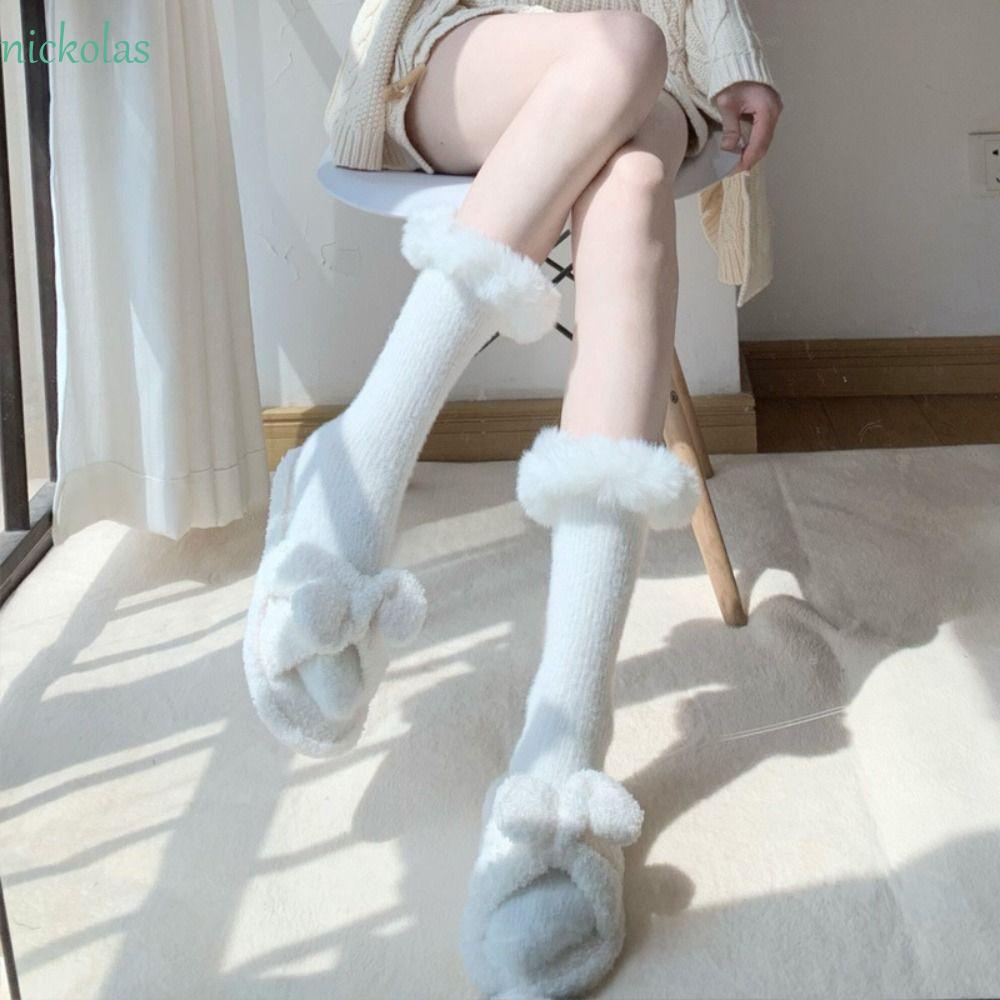 Vớ Ống Dài Phối Banh Lông Phong Cách Lolita Hàn Quốc Ngọt Ngào Sáng Tạo