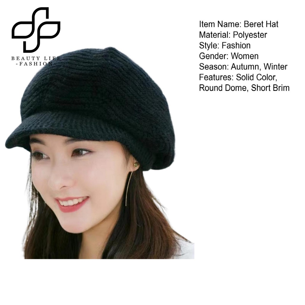 Nón Beret Dệt Kim Dày Dặn Màu Trơn Thời Trang Thu Đông Cho Nữ