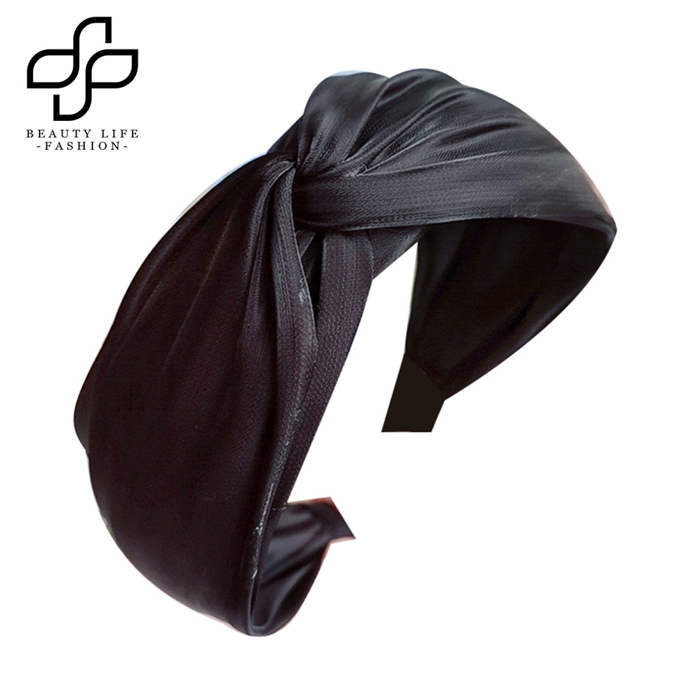 Băng Đô Cài Tóc Vải Bản Rộng Thắt Nút Màu Trơn Thời Trang Cho Nữ