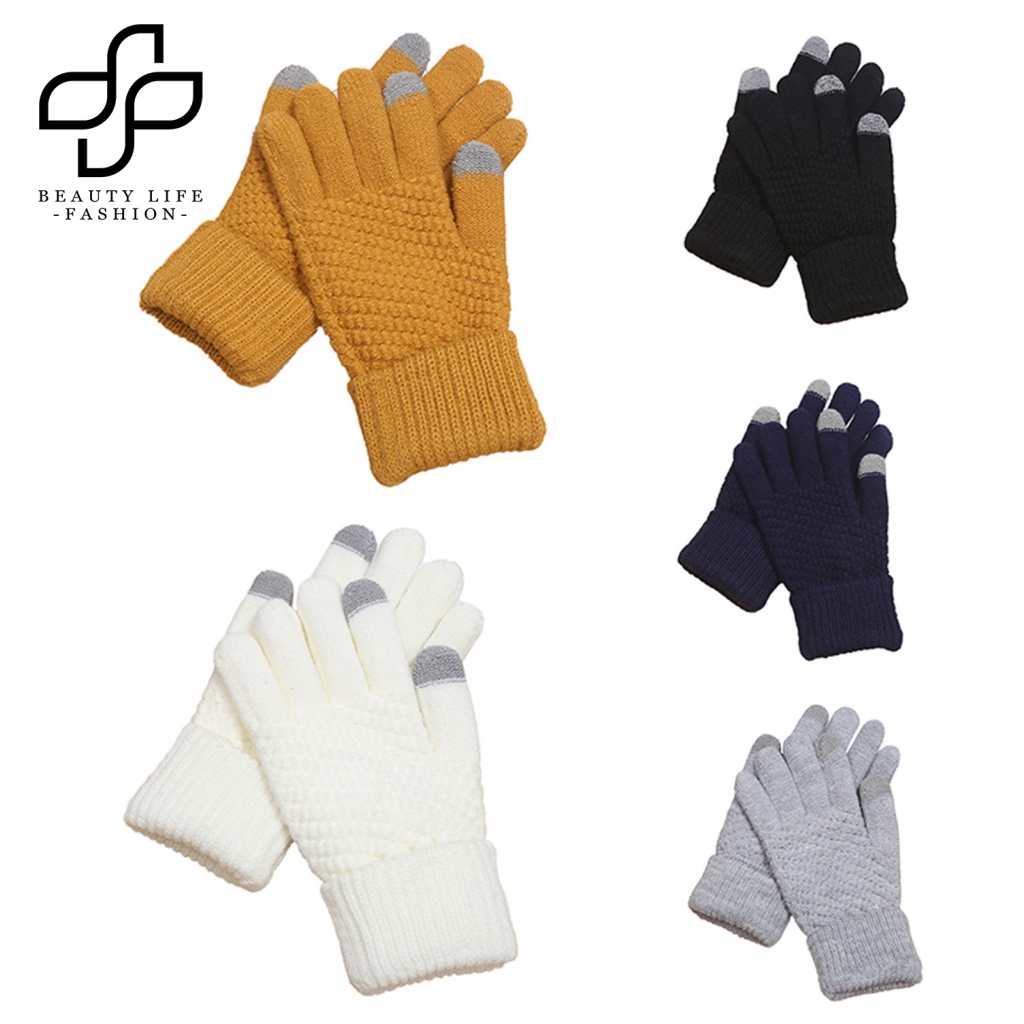 1 Đôi Găng Tay Dệt Kim Dày Dặn Giữ Ấm Cảm Ứng Màn Hình