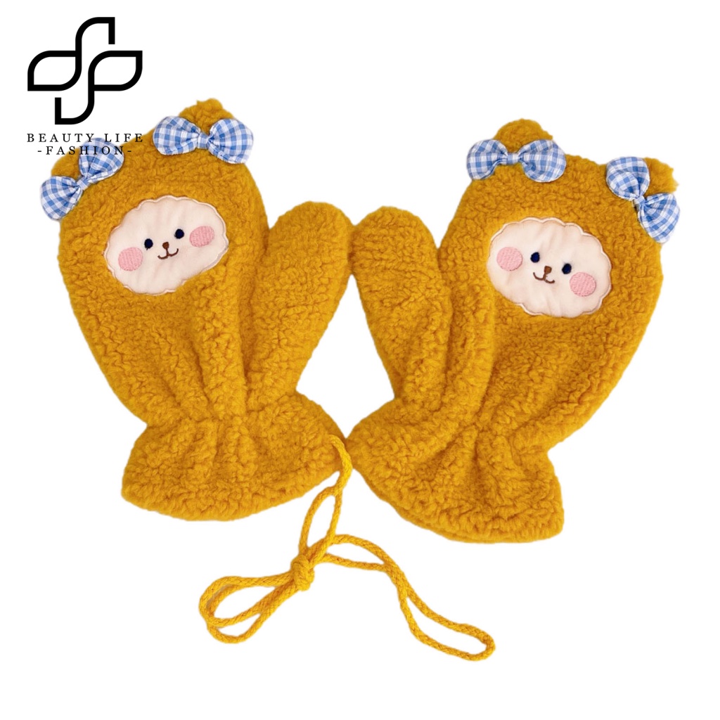Găng Tay Vải Bông Dày Dặn Ấm Áp Chống Gió Thêu Hình Gấu Trúc / Thỏ / Gấu / Cừu Dễ Thương
