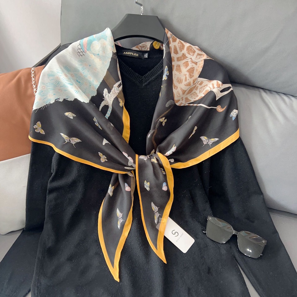 Khăn Choàng Cổ Lụa In Họa Tiết Bươm Bướm Phong Cách Hàn Quốc 180 * 38cm Dành Cho Nữ