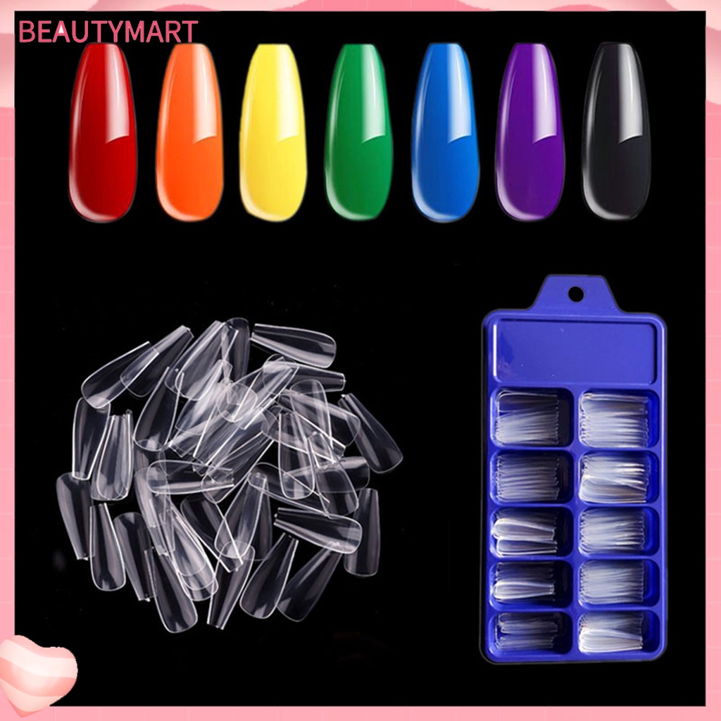 Bộ 100 Móng Tay Giả Trong Mờ Không Cần Keo Dán Thời Trang