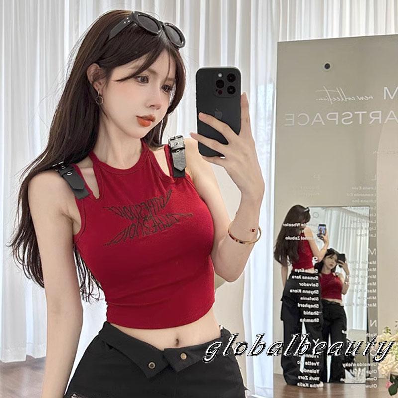 Áo Croptop Không Tay Thêu Chữ Phong Cách Mùa Hè Cho Nữ