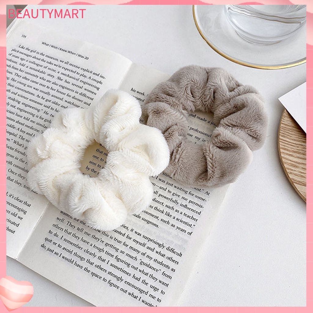 Dây Cột Tóc Màu Trơn Phủ Lông Mềm Mại Giữ Ấm Mùa Đông Cho Nữ