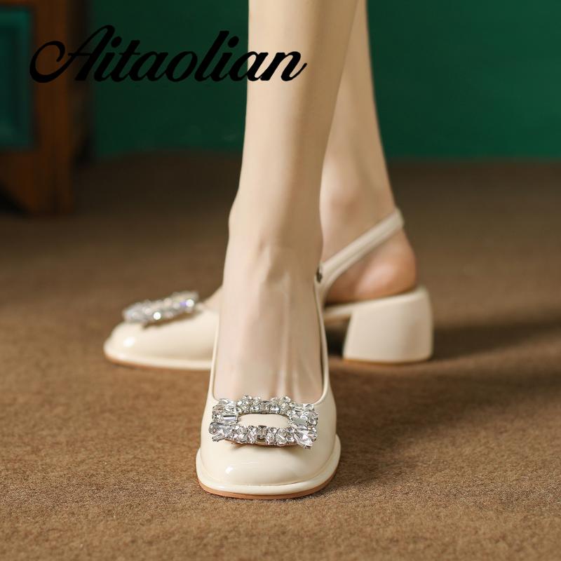 Xăng đan Cao Gót 5cm Bằng Da Mềm Mũi Vuông Màu Trơn Thời Trang Cho Nữ