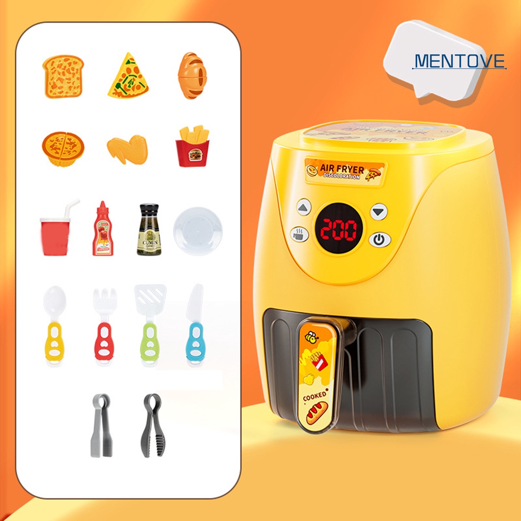 Set 16 Món Đồ Chơi Nồi Chiên Mô Phỏng Màn Hình LCD Thay Đổi Màu Sắc Cho Bé