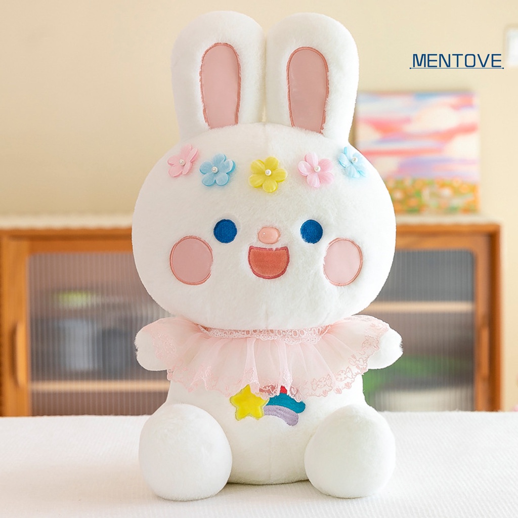 Thỏ Nhồi Bông 45cm Đeo Cổ Phối Ren Dễ Thương Dùng Làm Quà Tặng