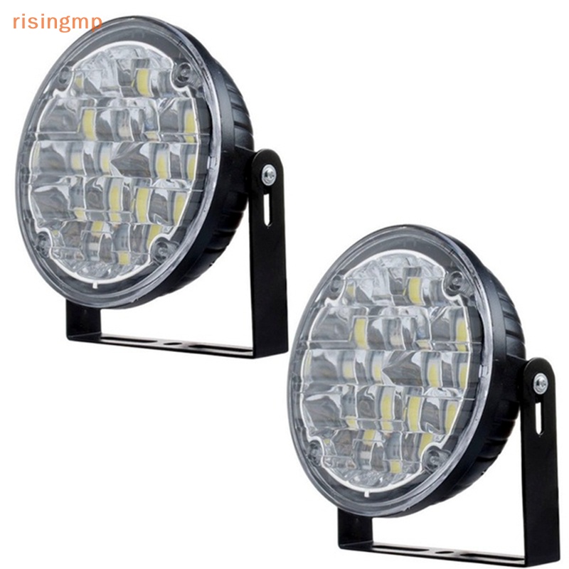 Bộ 2 Đèn Led Tròn 12V 18 Bóng DRL Ánh Sáng Trắng Dành Cho Xe Hơi