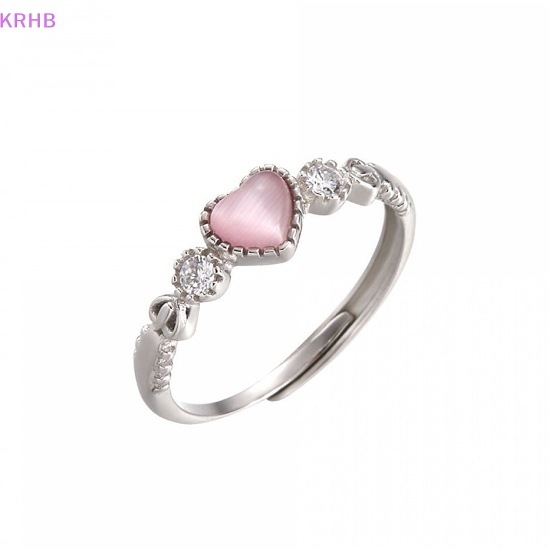 Nhẫn Bạc Đính Đá Opal Hình Trái Tim Màu Hồng Phong Cách Punk Dễ Thương Dành Cho Nữ Mới