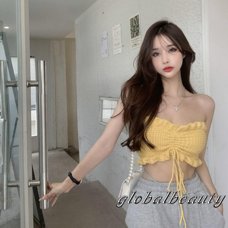 Áo Crop Top Không Dây Cổ Thuyền Màu Trơn Thời Trang Mùa Hè Dành Cho Nữ