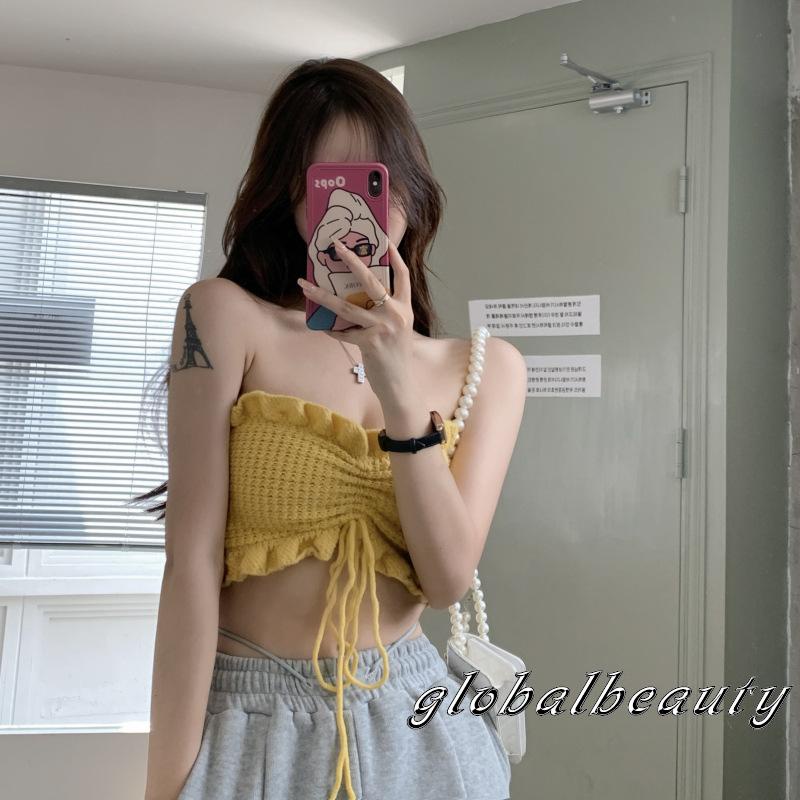 Áo Crop Top Không Dây Cổ Thuyền Màu Trơn Thời Trang Mùa Hè Dành Cho Nữ