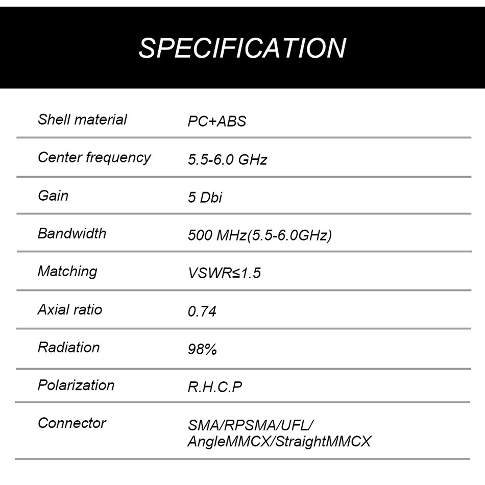 Ăng Ten RHCP 5.8G RHCP RP-SMA / SMA / Angle MMCX / Straight MMCX / UFL Cho Máy Bay Đồ Chơi FPV
