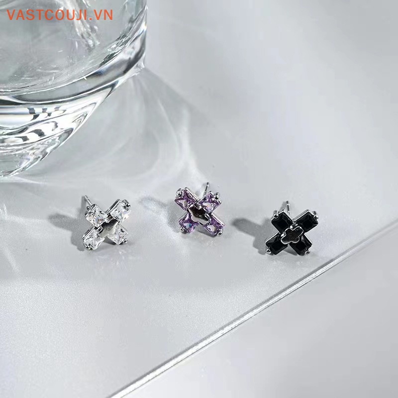 Đôi Bông Tai Chữ Thập Đính Đá Zircon Thời Trang Cho Nữ