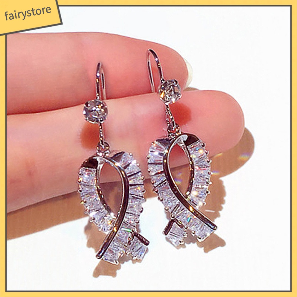 1 Đôi Bông Tai Hình Nơ Đính Đá Dáng Dài Trang Nhã