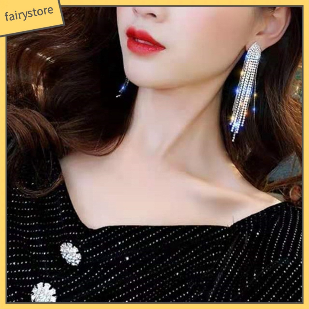 1 Đôi Bông Tai Dáng Dài Bằng Kim Loại Đính Đá Phong Cách Bohemian Thời Trang