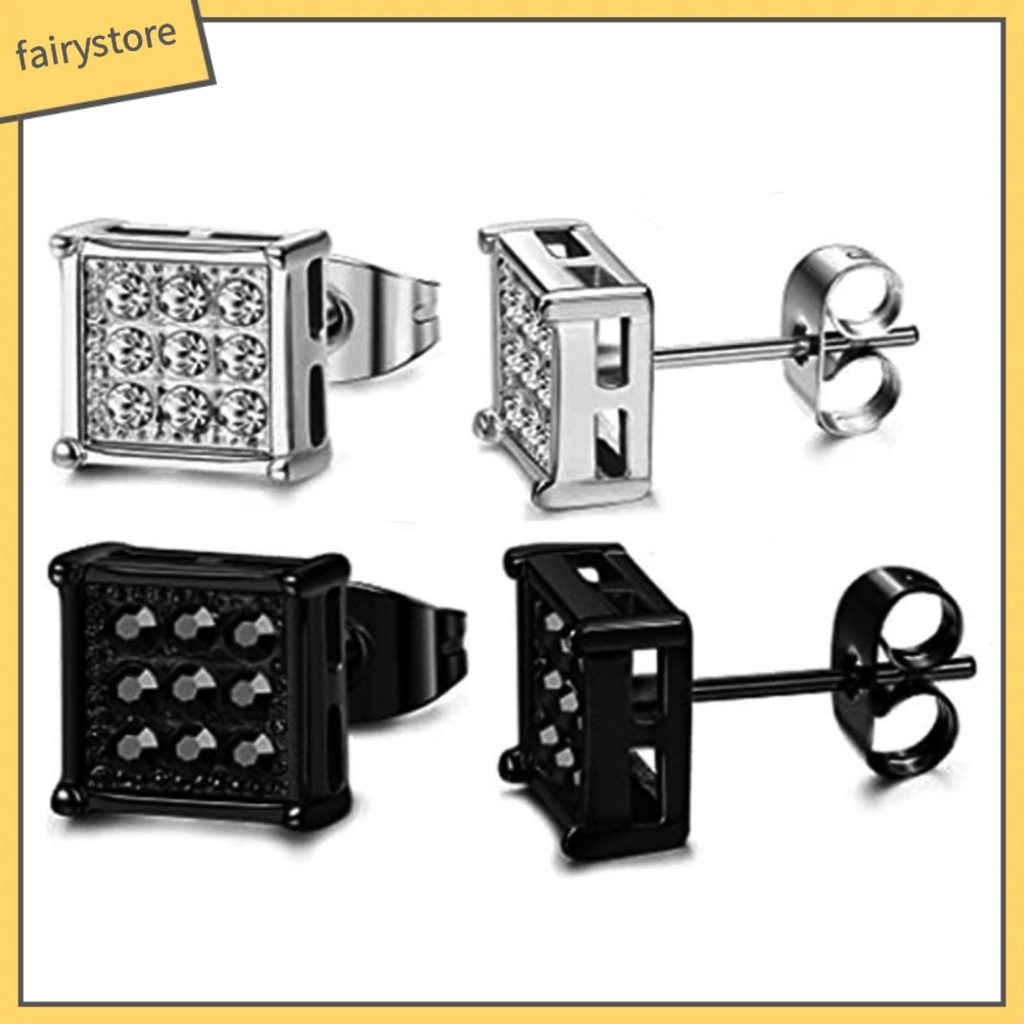 1 Đôi Bông Tai Hình Vuông Bằng Thép Không Gỉ Phong Cách Hàn Quốc Cá Tính Dành Cho Nam