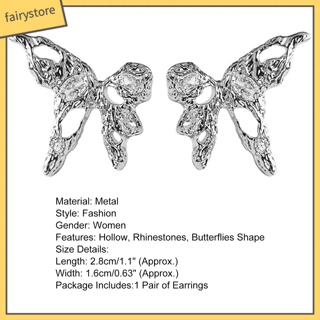 1 Đôi Bông Tai Hình Bướm Rỗng Bằng Kim Loại Đính Đá