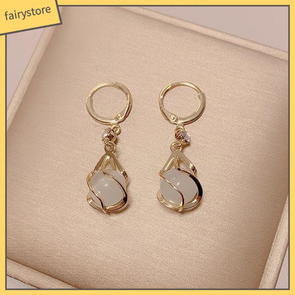 1 Đôi Bông Tai Tròn Đính Đá Opal Lấp Lánh Thời Trang Dành Cho Nữ