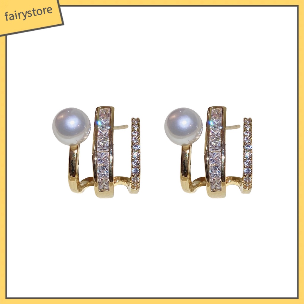 1 Đôi Bông Tai Đính Đá Ngọc Trai Giả Thời Trang Dành Cho Nữ