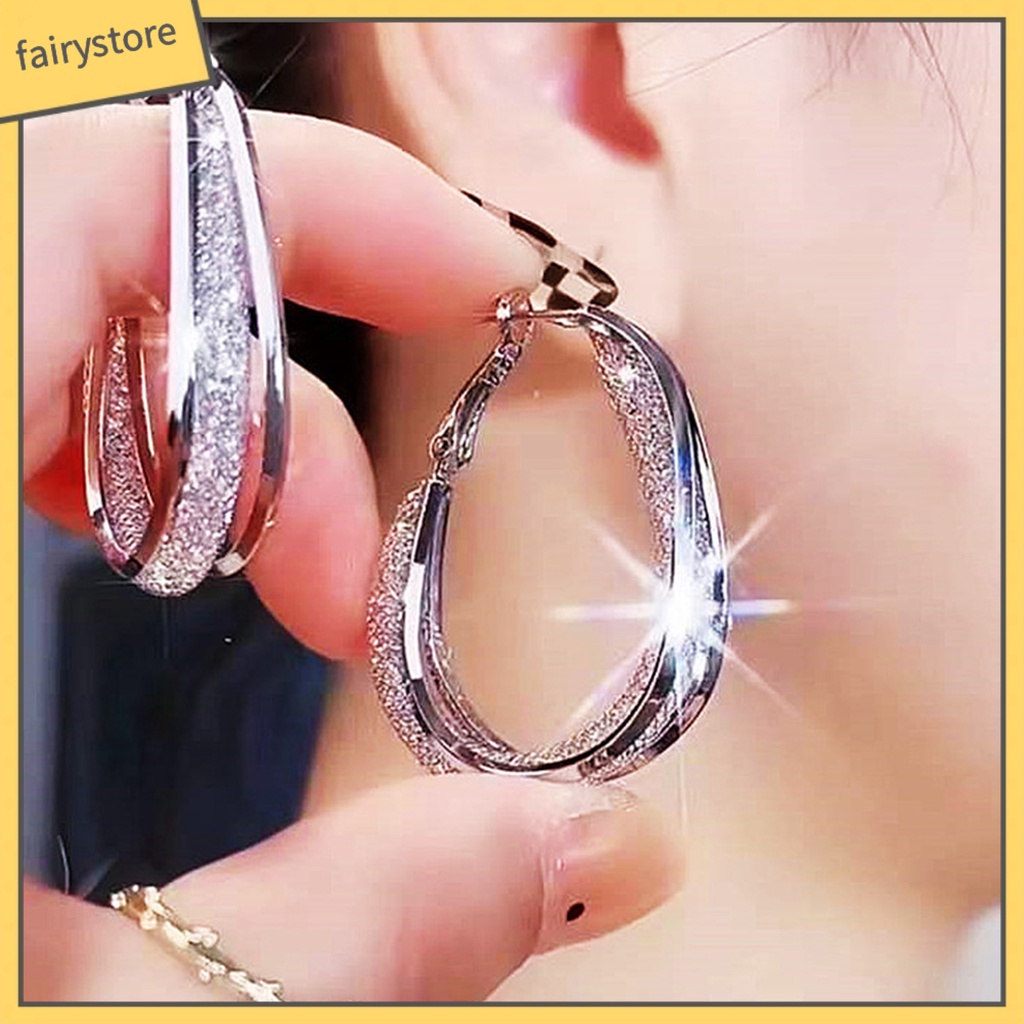 1 Đôi Bông Tai Tròn Màu Sắc Tương Phản Lấp Lánh Chất Lượng Cao