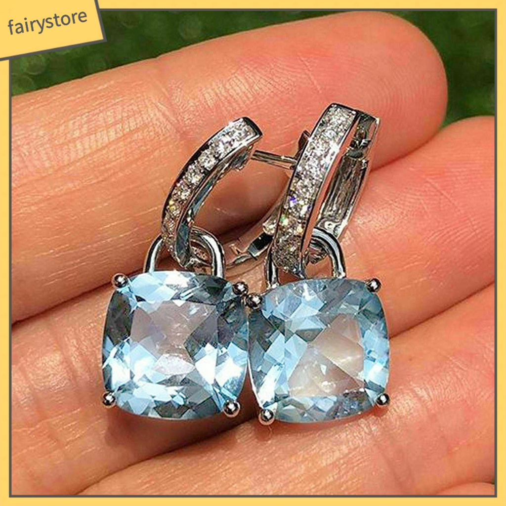 1 Đôi Bông Tai Hình Vuông Đính Đá Zircon Lấp Lánh Dành Cho Nữ