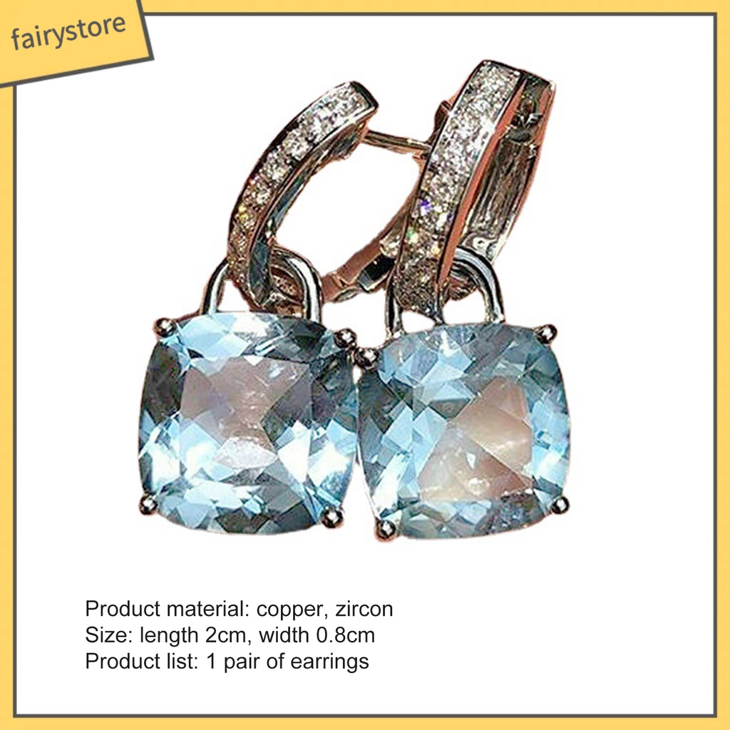 1 Đôi Bông Tai Hình Vuông Đính Đá Zircon Lấp Lánh Dành Cho Nữ