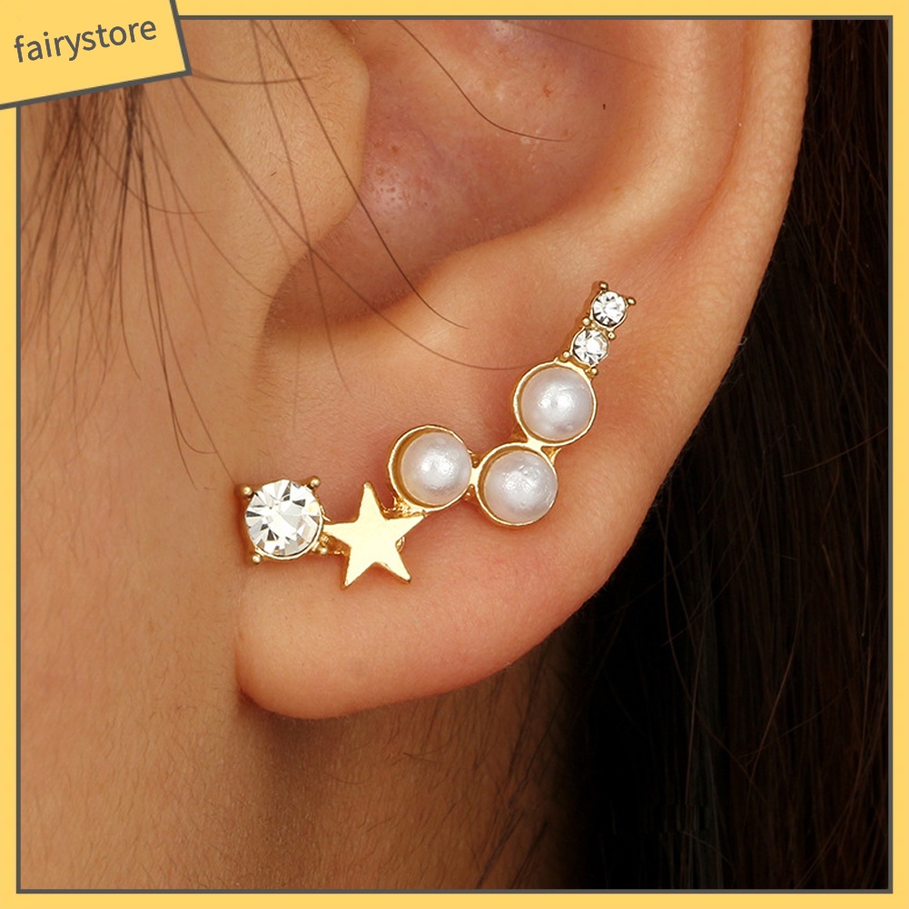 Khuyên Tai Hình Ngôi Sao Đính Đá Và Ngọc Trai Nhân Tạo Thời Trang