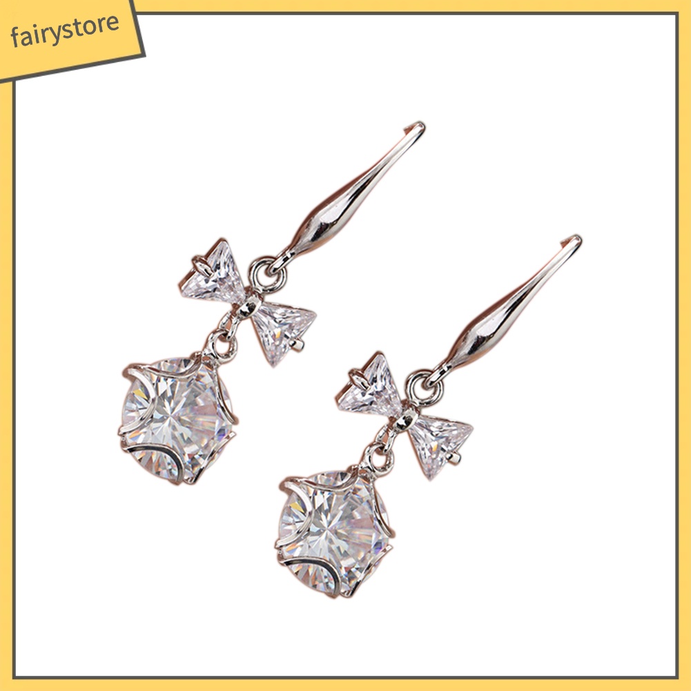 Bông Tai Dáng Dài Hình Nơ Bướm Đính Đá Zirconia Thời Trang Cho Nữ