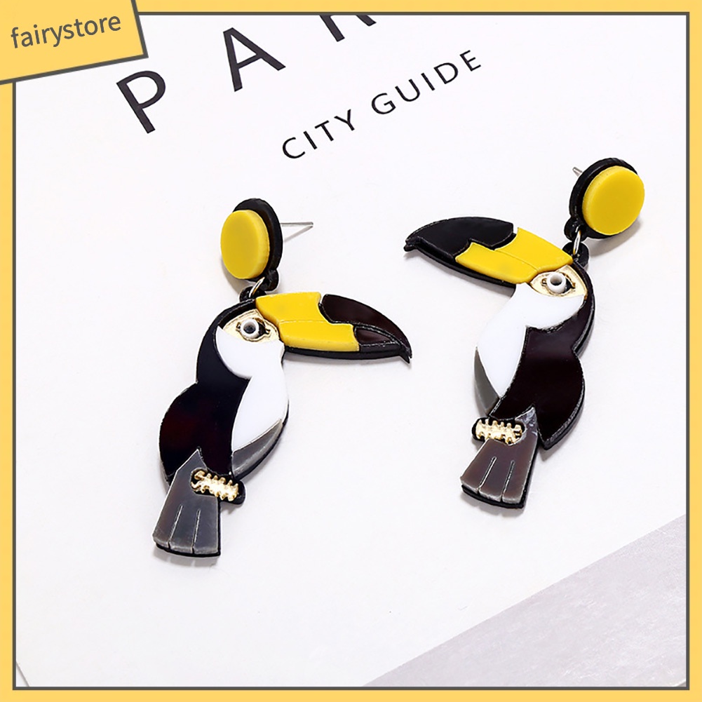 Bông Tai Dáng Dài Mặt Hình Chim Vẹt Nhiều Màu Sắc Thời Trang Cho Nữ