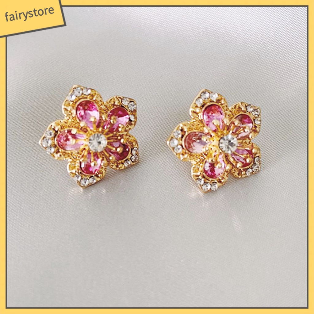 Bông Tai Hình Hoa Đính Đá Thời Trang Dành Cho Nữ