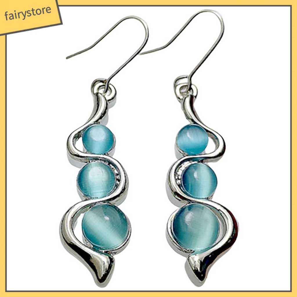 Khuyên Tai Dạng Móc Mặt Cong Đính Đá Opal Nhân Tạo Thời Trang Cho Nữ