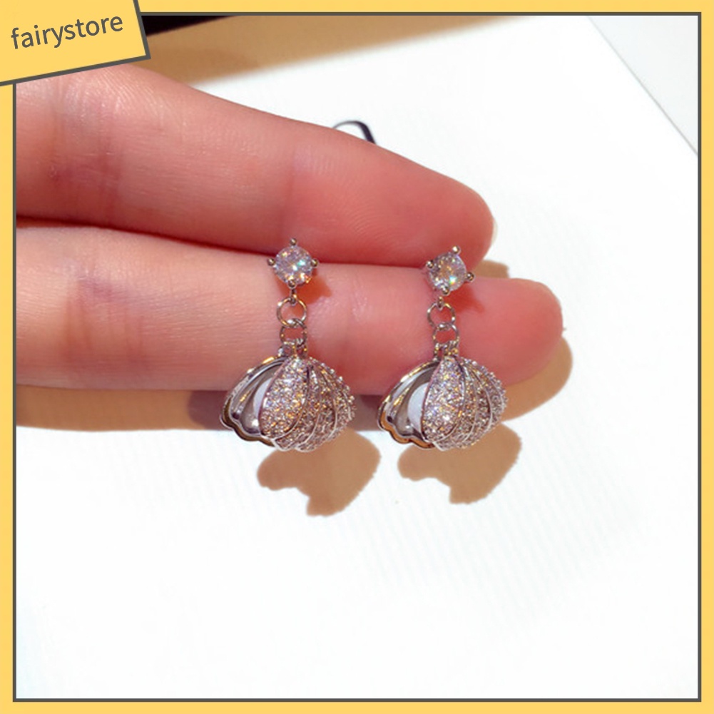 Bông Tai Hình Vỏ Sò Đính Ngọc Trai Nhân Tạo Thời Trang Dành Cho Nữ