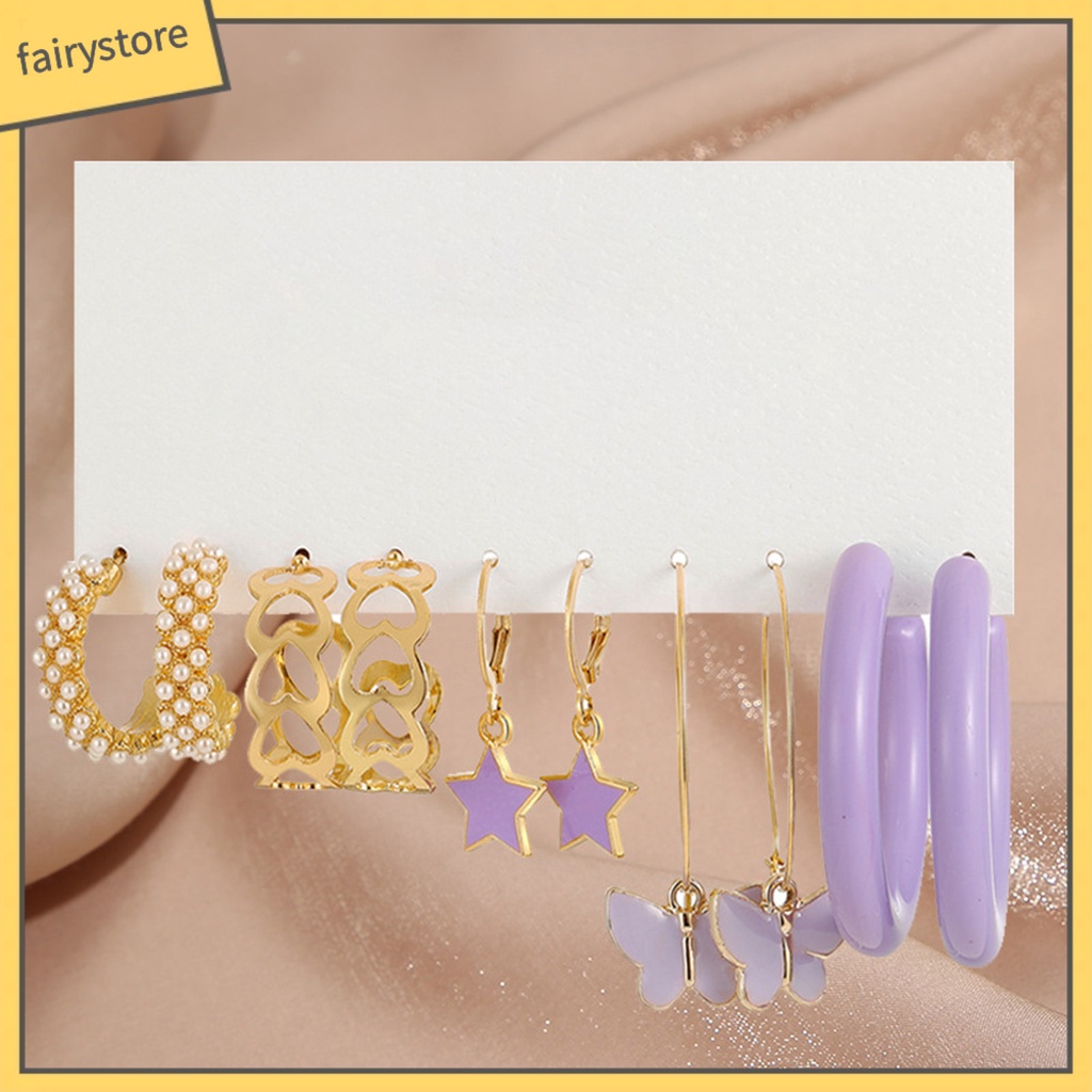 Set 5 Đôi Bông Tai Hình Tròn Họa Tiết Hình Học Thời Trang Cho Nữ