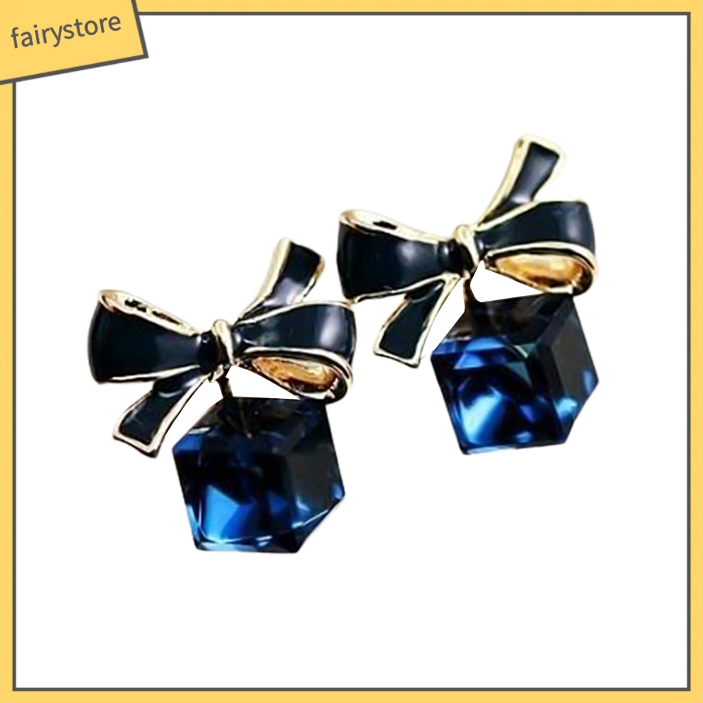 1 Đôi Bông Tai Hình Nơ Đính Pha Lê Giả Thời Trang Dành Cho Nữ