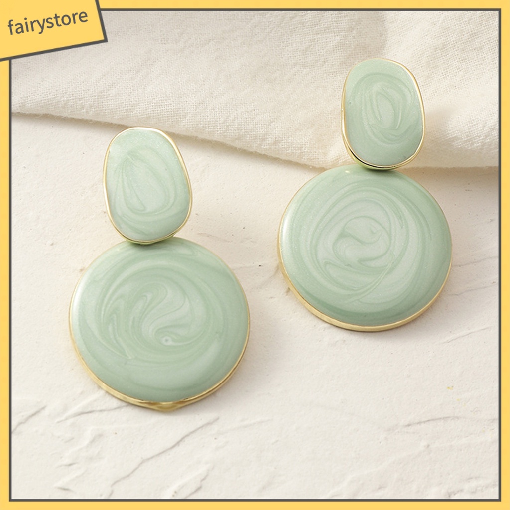 Bông Tai Hợp Kim Dáng Dài Hình Oval Màu Kẹo Ngọt Thời Trang Dự Tiệc