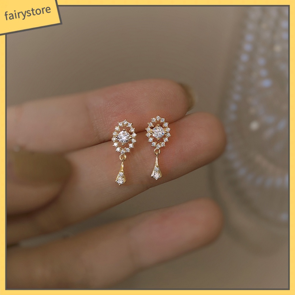 1 Cặp Bông Tai Đính Đá Zircon Hình Oval Tua Rua Phong Cách Cổ Điển Dành Cho Nữ