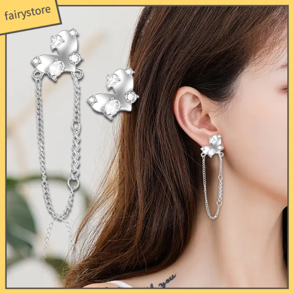 1 Đôi Bông Tai Hình Trái Tim Đính Đá Zircon Dành Cho Nữ